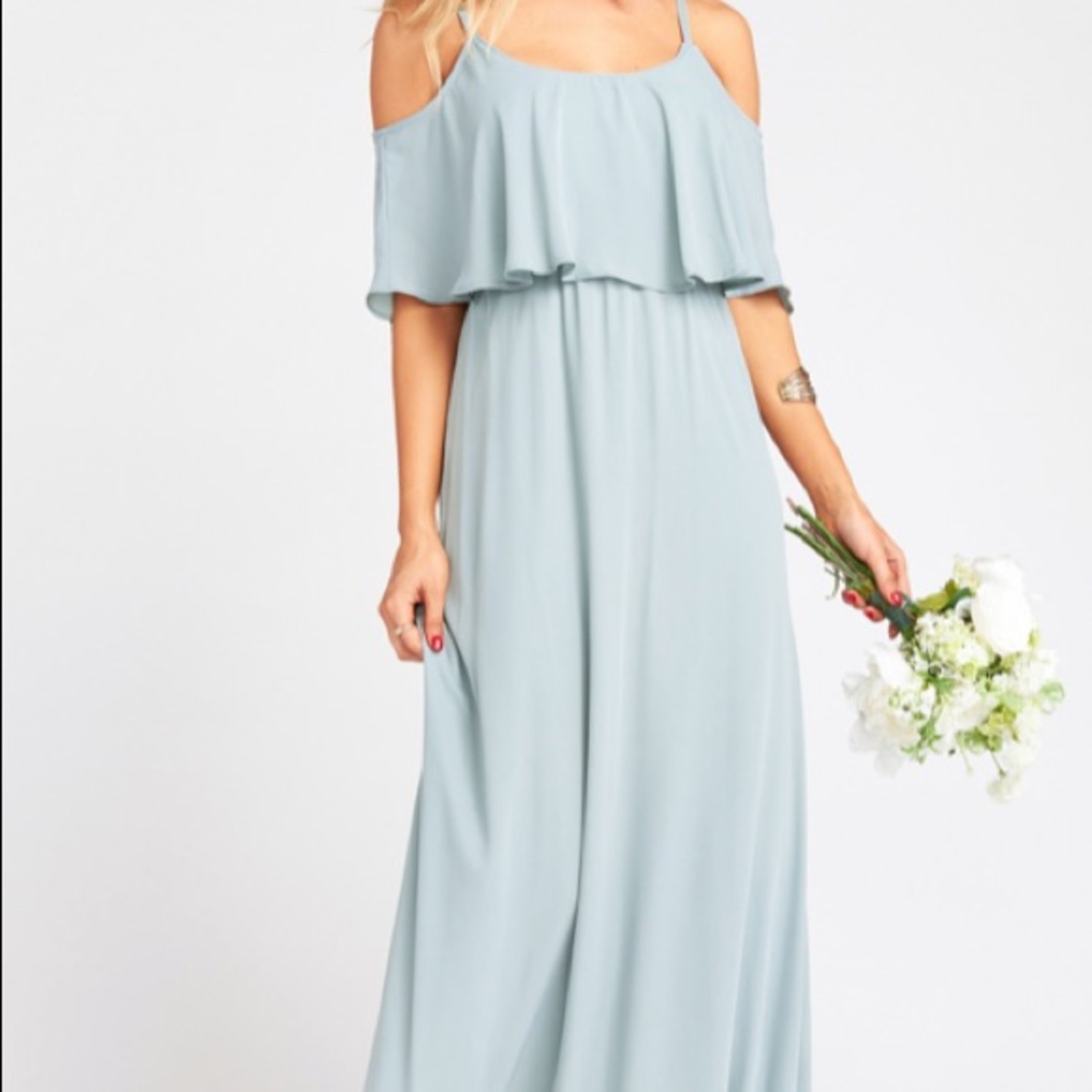 Caitlin Ruffle Maxi Dress in Silver Sage Crisp